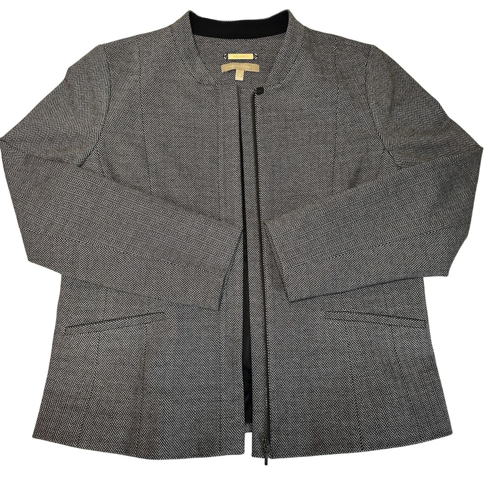 Talbots Gray Herringbone Collarless‎ Blazer Jacket Career Office